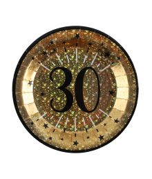 Guld glitter paptallerken 30 år ø22,5 cm