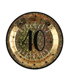 Guld glitter paptallerken 40 år ø22,5 cm