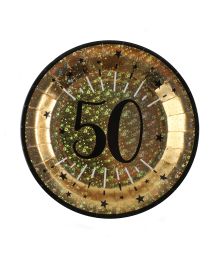 Guld glitter paptallerken 50 år ø22,5 cm