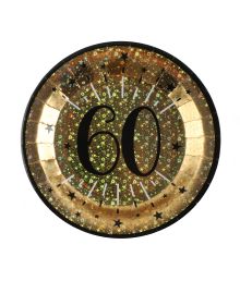 Guld glitter paptallerken 60 år ø22,5 cm