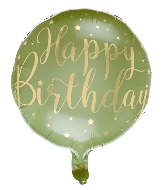 Foileballon salive/guld HAPPY BIRTHDAY