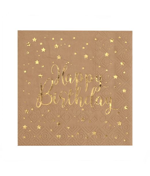 Natur Happy birthday servietter 25x25