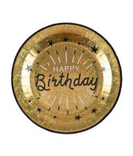 Guld glitter paptallerken happy birthday 