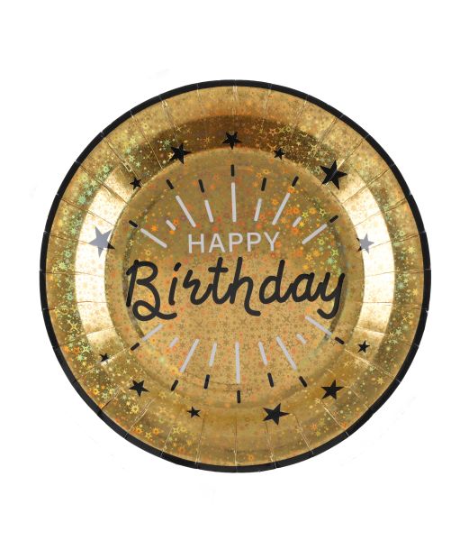 Guld glitter paptallerken happy birthday 