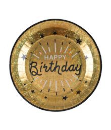 Guld glitter paptallerken happy birthday 