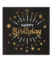 Sort/guld Happy birthady servietter 33x33