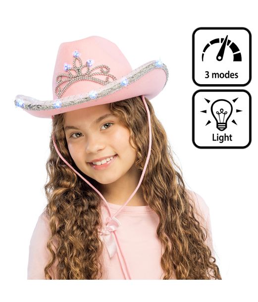 Rosa cowboyhatt med LED-ljus, barn
