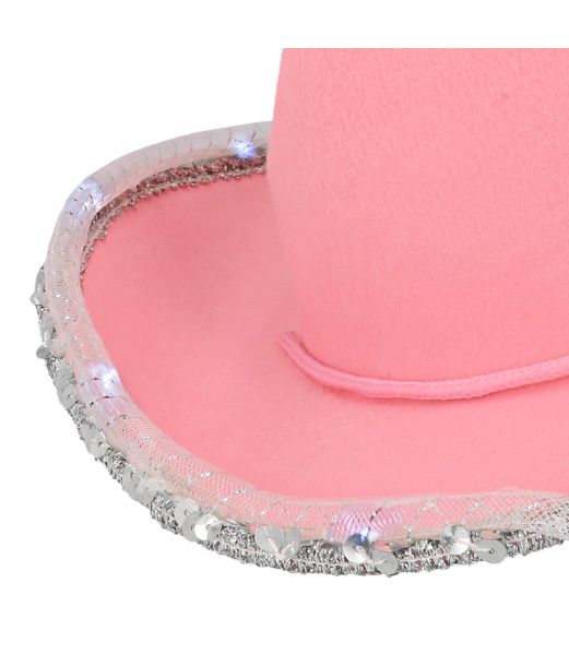 Rosa cowboyhatt med LED-ljus, barn